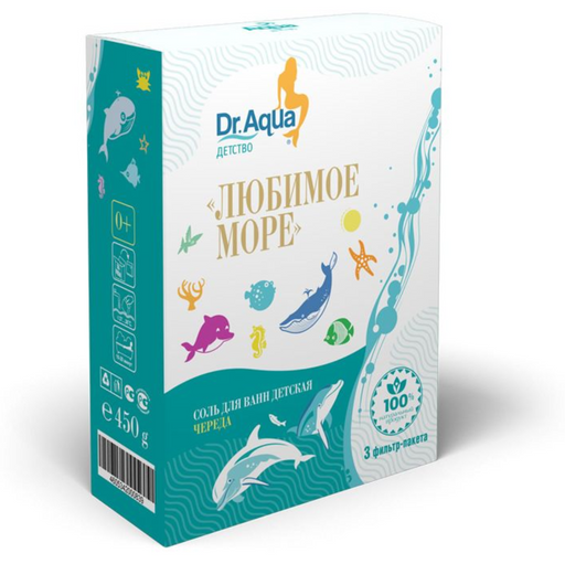 Dr Aqua Соль для ванн детская Любимое море, соль для ванн, с чередой, 150 г, 3 шт.