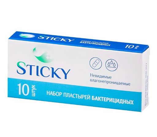 Sticky Пластырь бактерицидный невидимый, р. 2,5х5,6см, 10 шт.